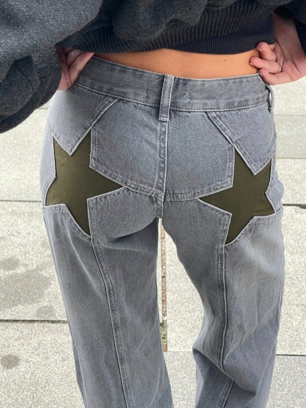 Women Fashion Jeans Star Pattern Loose Denim Pants Spring Fall Casual Low Waist